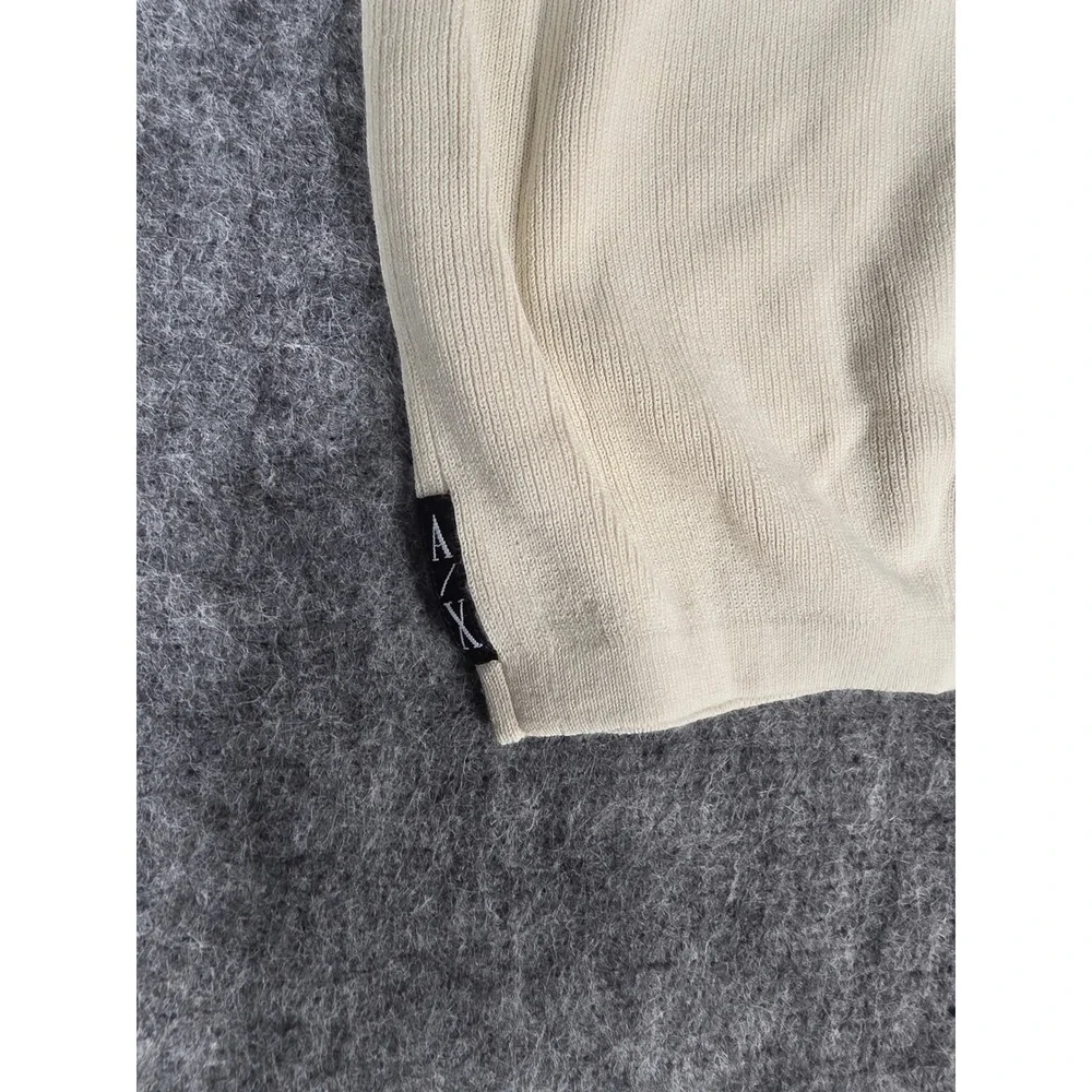 Vintage Armani Exchange Mock Neck Shirt Mens XL Made in Hong Kong Knit Cream 90s